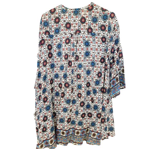 Umgee Boho Dress Large Blue Peasant Loose Bell Sleeve Popover Renaissance Whimsy - Picture 2 of 10